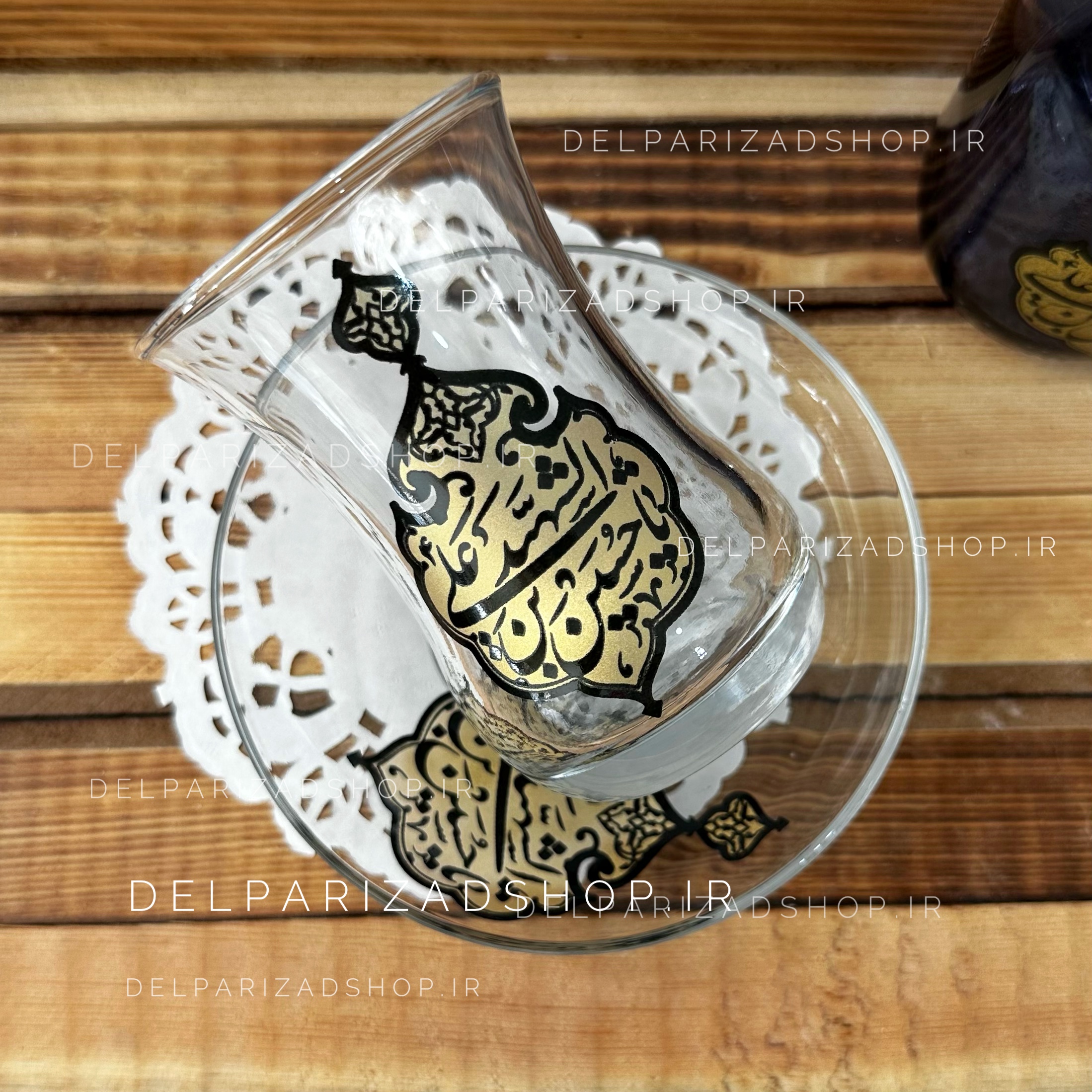 استکان و نعلبکی شیشه ای یک دست با نام یا حسین شهید (ع)
