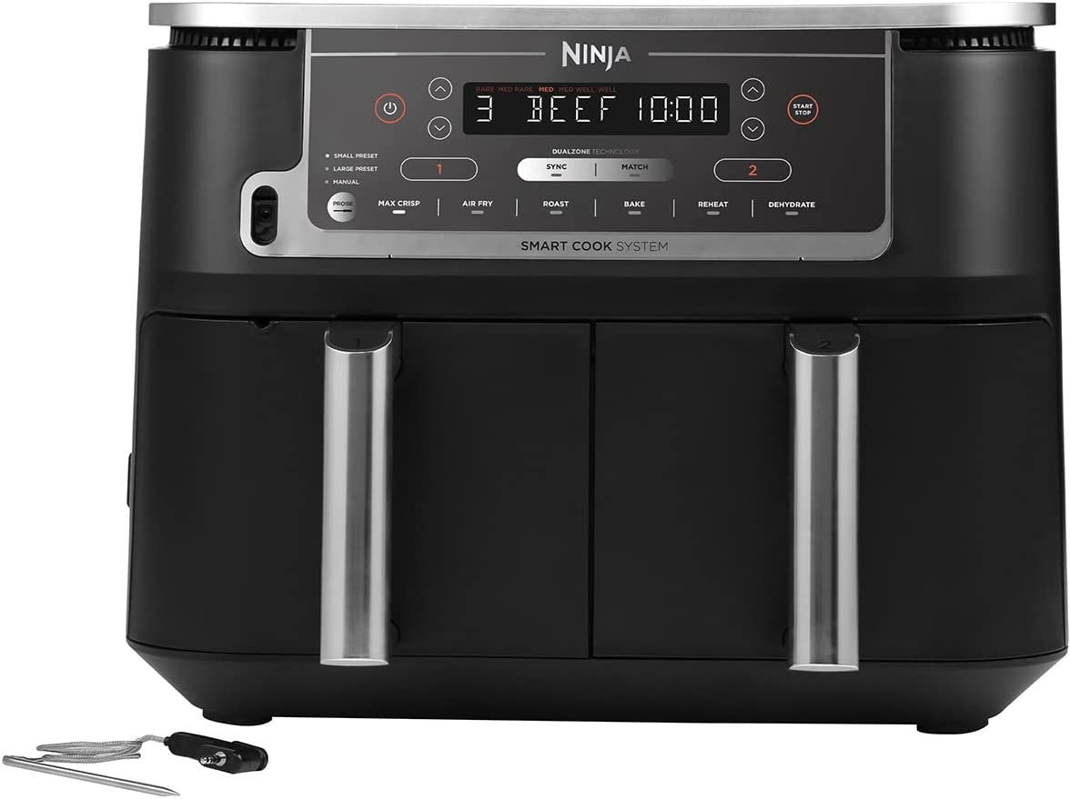 سرخ کن هوای دو منطقه ای Ninja Foodi MAX [AF451UK] سیستم پخت هوشمند، 9.5 لیتر، 2 کشو، 6 کاره، خاکستری