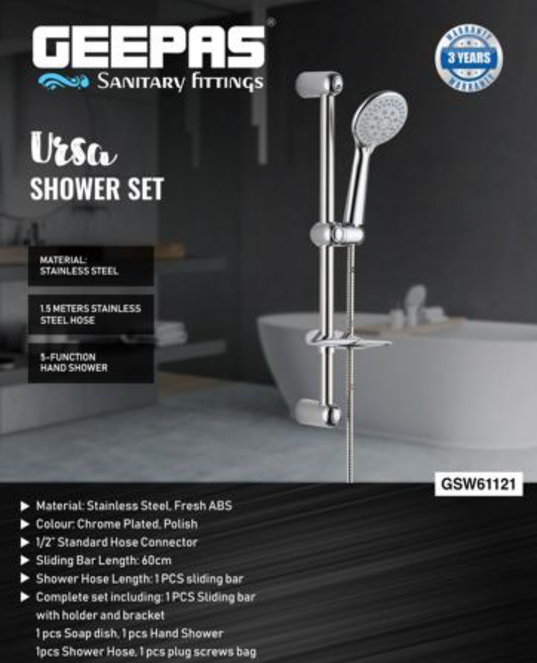 شیر آلات میکسر حمام با ست دوش جیپاس مدل   GSW61121تجهیزات حمام با نام تجاری Geepas Tools است./ ارسال رایگان