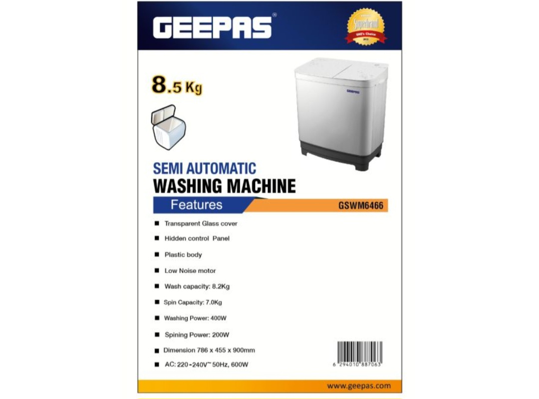 ماشین لباسشویی نیمه اتوماتیک  جیپاس مدل Geepas GSWM6466ارسال رایگان