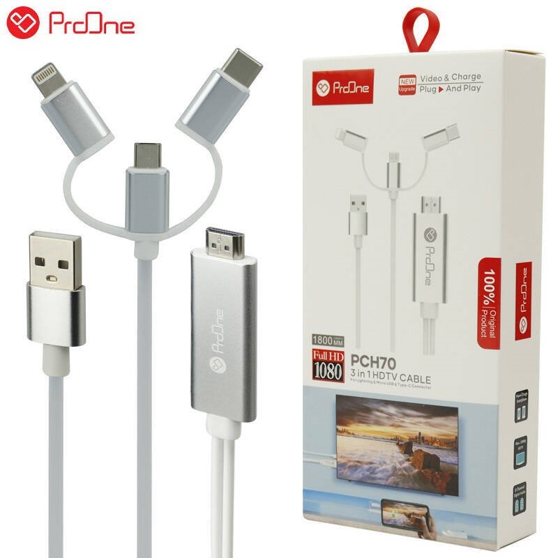 کابل تبدیل ProOne PCH70 Lightning/ Micro USB/ Type-C to HDMI 1.8m