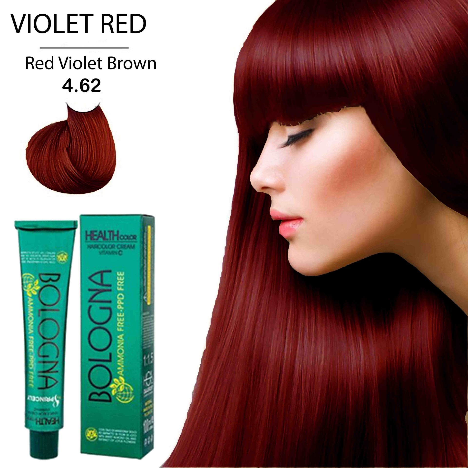 رنگ مو بدون آمونیاک بلونیا قهوه ای شرابی قرمز 100میل Red Violet brown 4.62_فروشگاه اینترنتی آرایشی بهداشتی آزارو در شیراز