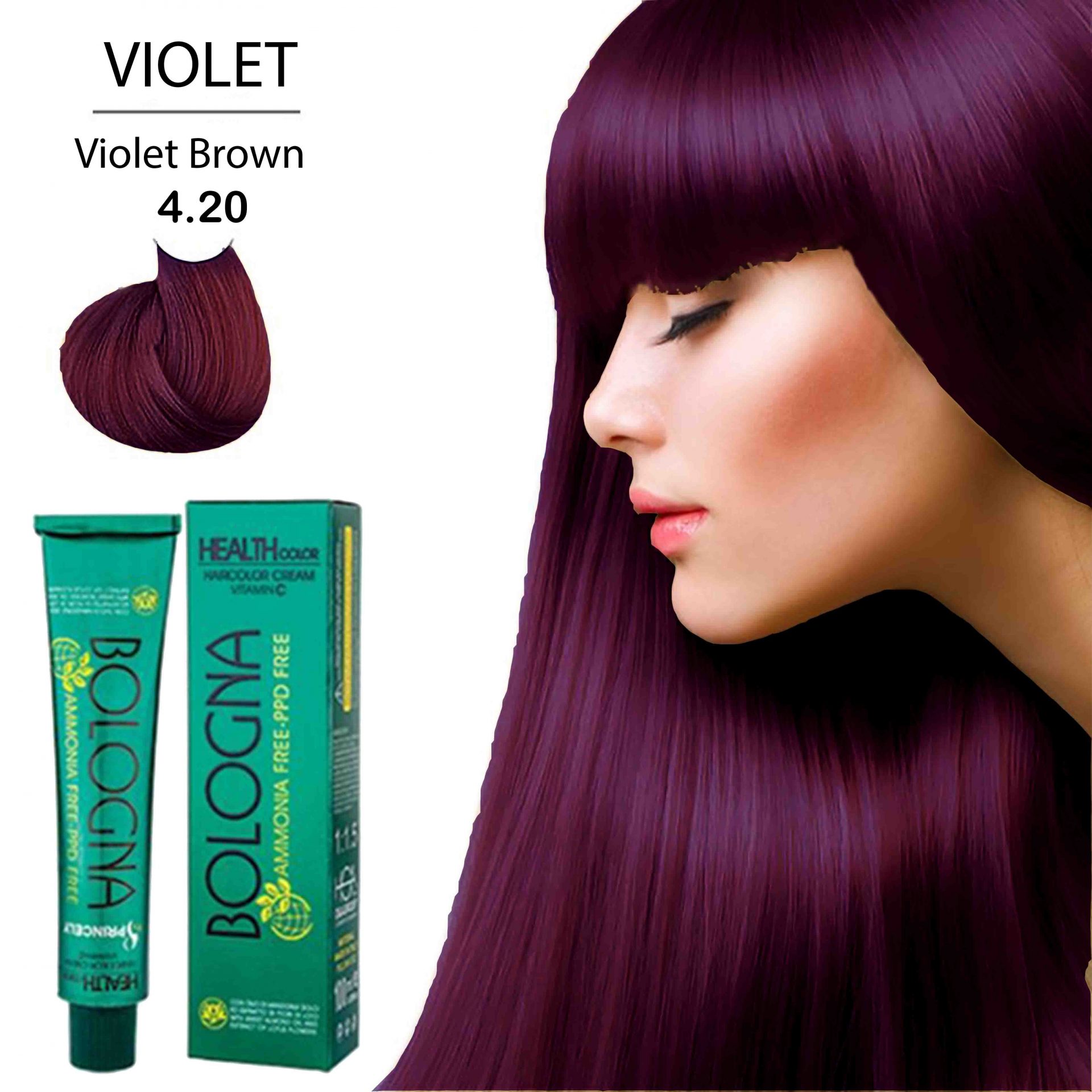 رنگ مو بدون آمونیاک بلونیا 100میل Violet Brown 4.20_فروشگاه اینترنتی آرایشی بهداشتی آزارو در شیراز