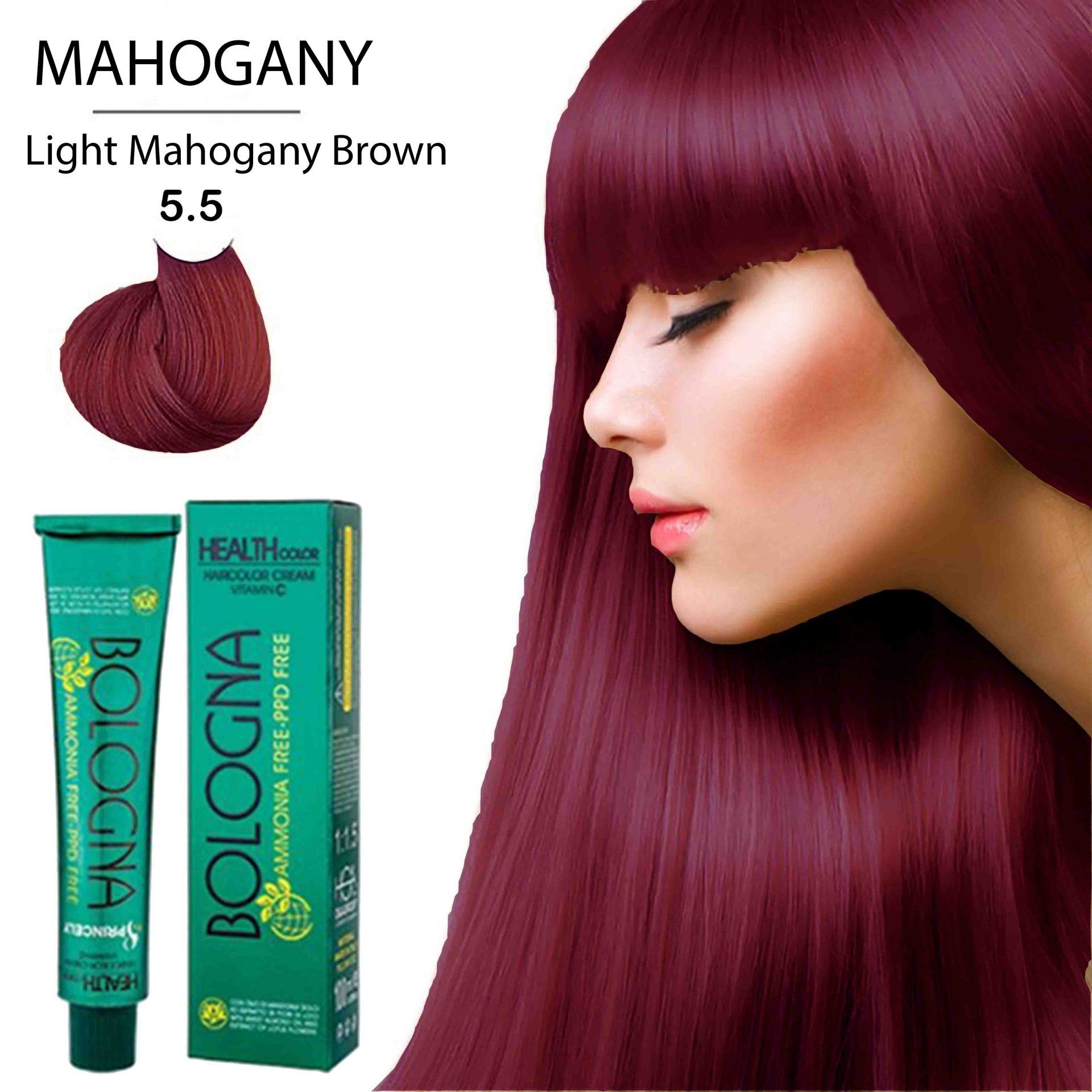 رنگ مو بدون آمونیاک بلونیا 100میل Light Mahogany Brown 5.5_فروشگاه اینترنتی آرایشی بهداشتی آزارو در شیراز