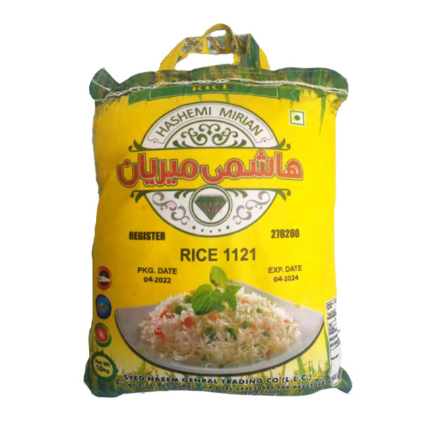 برنج پاکستانی1121 هاشمی میریان 10 کیلوگرم  (ارسال رایگان به سراسر کشور)به ازای خرید 100کیلو همراه با یک عدد ماگ فروشگاه بعنوان هدیه تقدیم مشتری خواهد شد. زمان تقریبی تحویل سفارشات 3 روز کاری میباشد