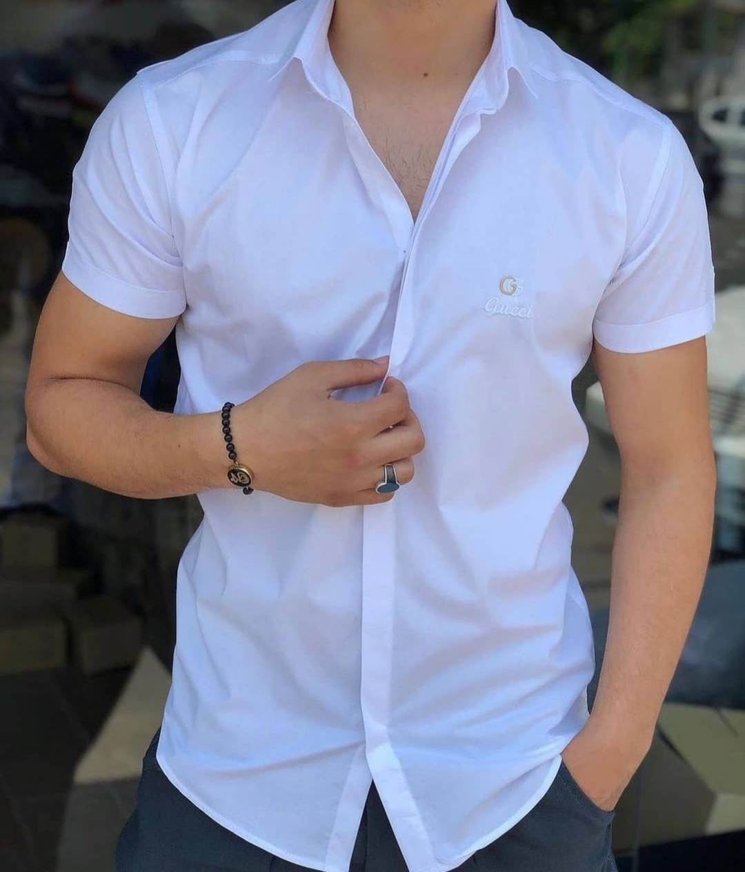 خرید پیراهن سفید آستین کوتاه مردانه