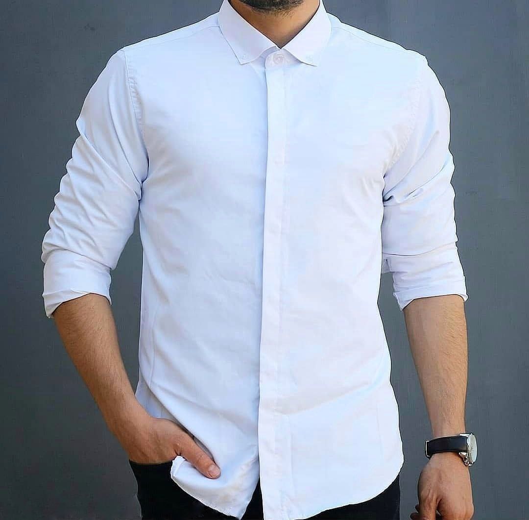 پیراهن سفید مردانه پارچه تاجیکستانی کش