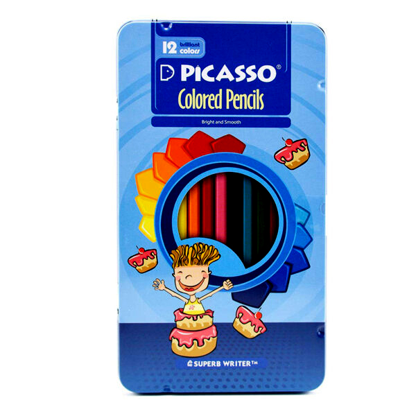 مداد رنگی 12 رنگ جعبه فلزی تخت پیکاسو