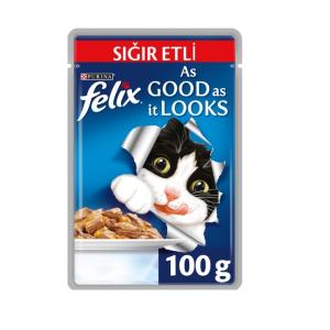 غذای مرطوب گربه بالغ فلیکس مدل Adult-BEEF وزن 100 گرم