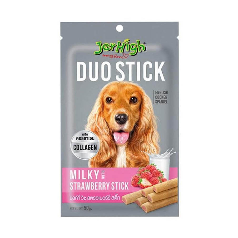 تشویقی سگ جرهای طعم شیر و توت فرنگی وزن ۵۰ گرم Jerhigh Milky with Strawberry Dog Stick 50gr