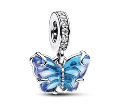 چارم آویز پروانه آبی کریستال مورانو پاندورا
