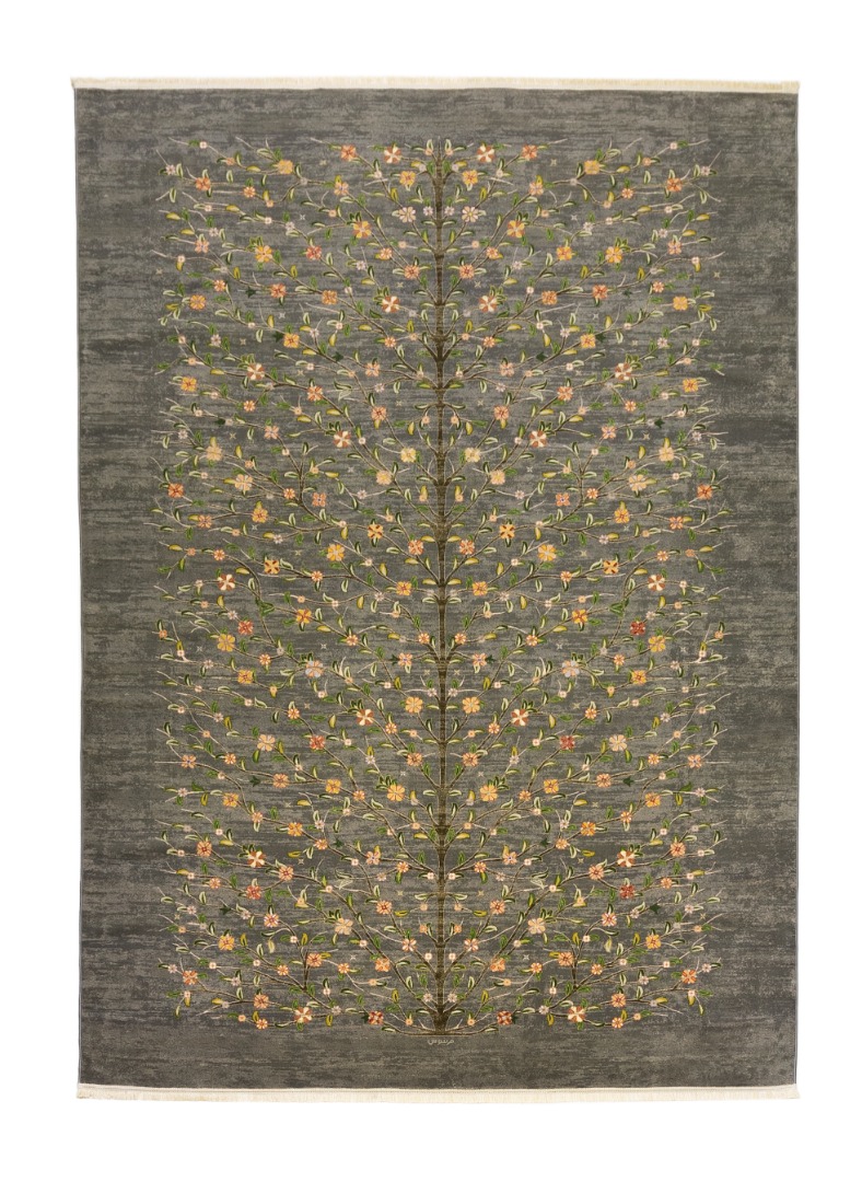 فرش ماشینی طرح شکوفه کد ۶۰۰۱۰۲  رنگ خاکستری