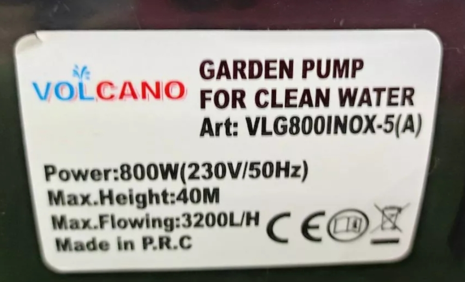 پمپ آب باغی 800وات با کلگی استیل ولکانو مدل VLG800INOX_5A
