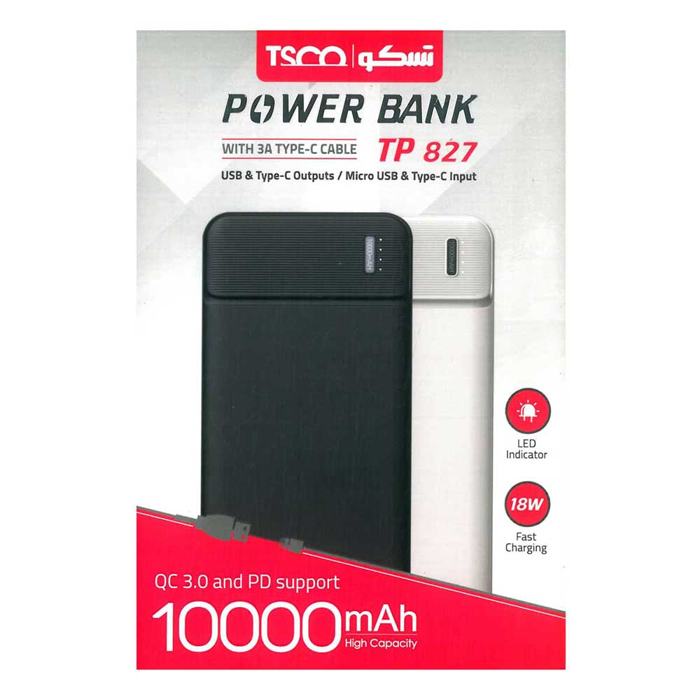 پاور بانک تسکو مدل TP 827 فست شارژ با ظرفیت 10000 میلی آمپر ساعت