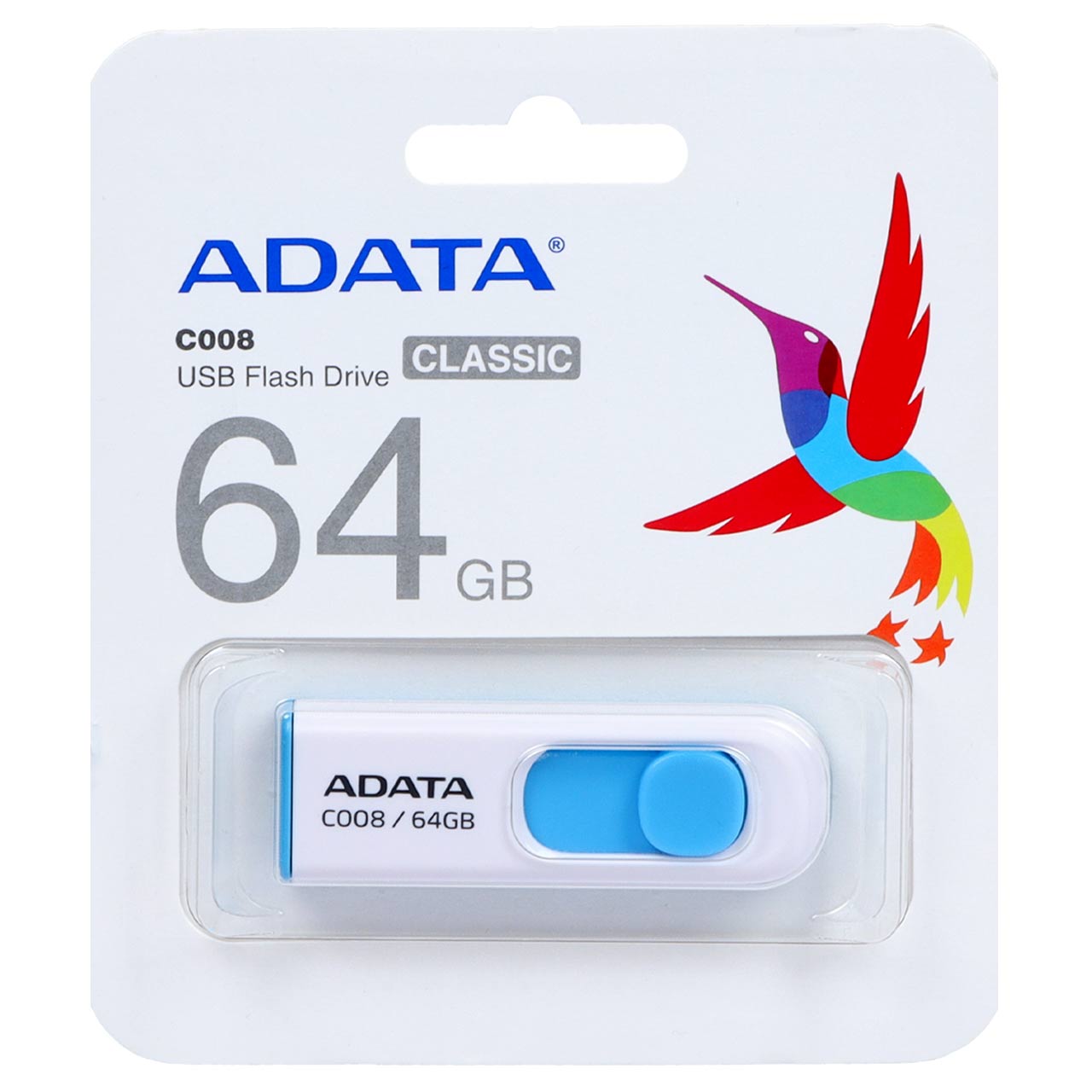 Adata C008 CLASSIC USB 2.0 Flash Memory- 64GB سفید آبی (گارانتی مادام شرکت آونگ)