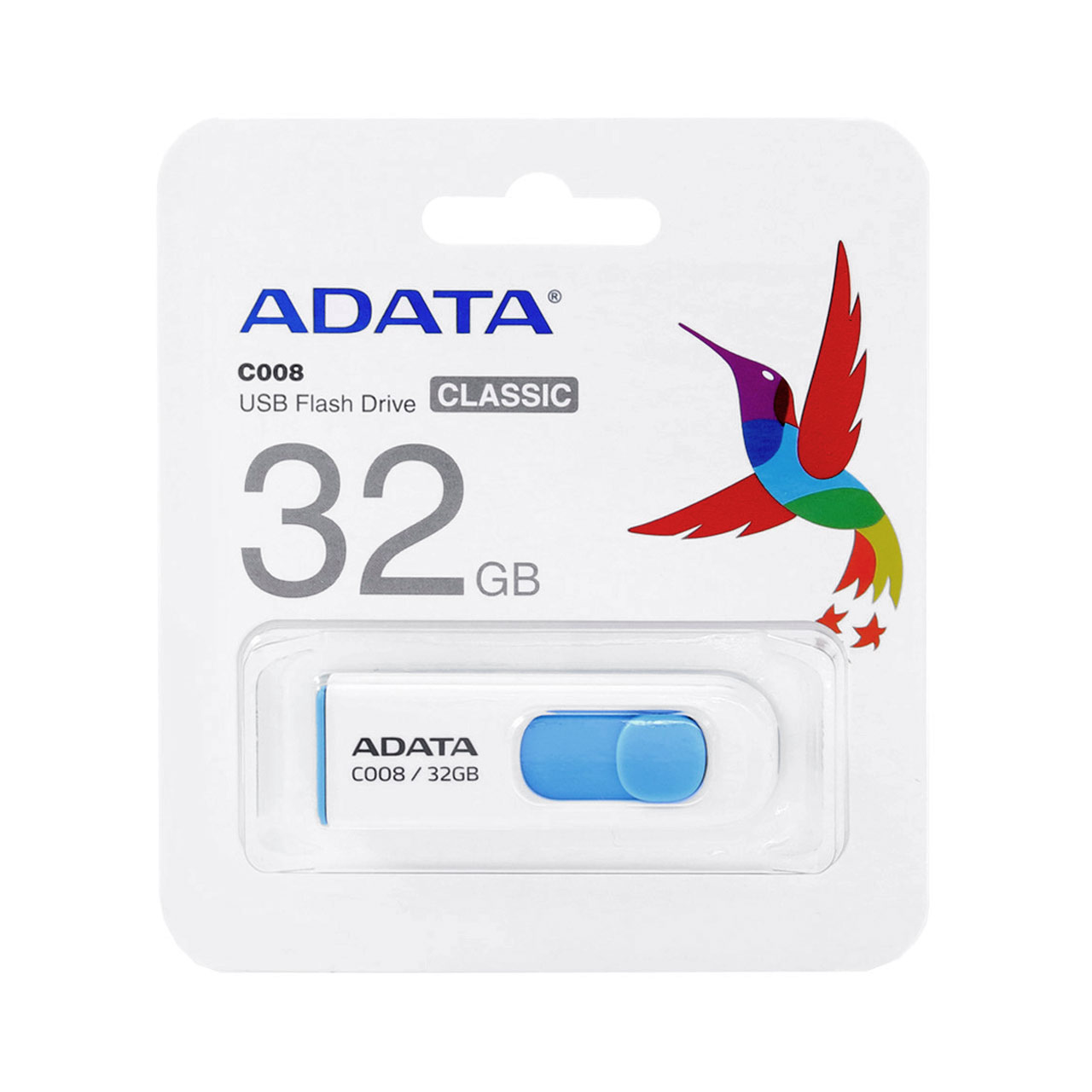 Adata C008 CLASSIC USB 2.0 Flash Memory- 32GB سفید آبی (گارانتی مادام شرکت آونگ)