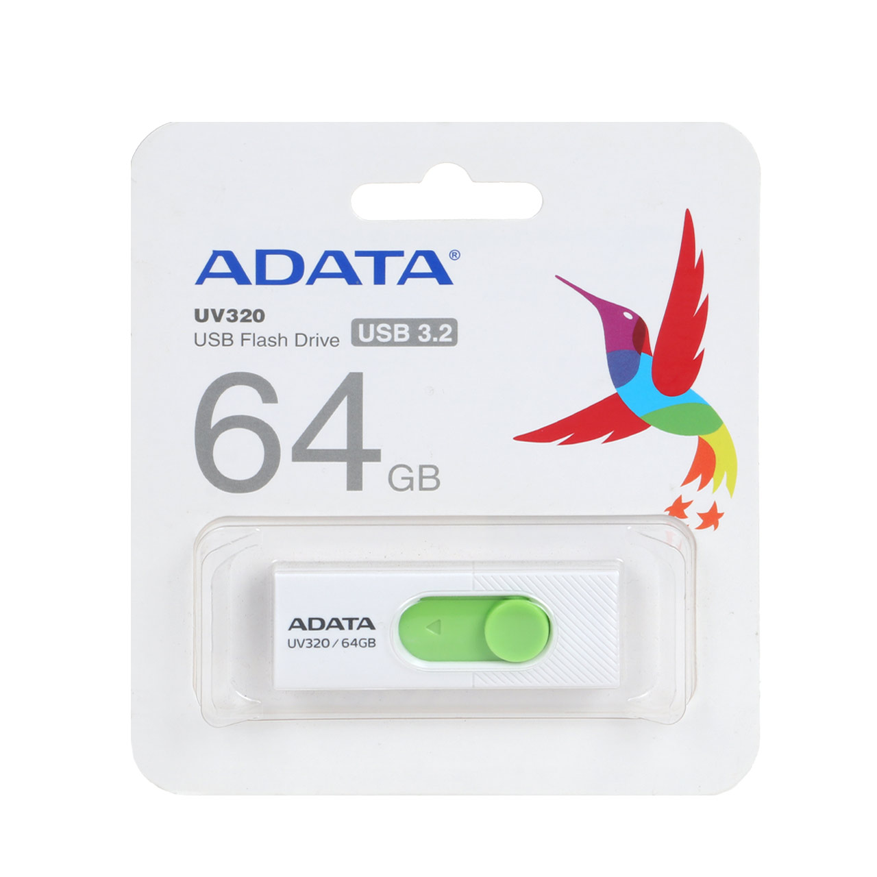 ADATA UV320 USB 3.2 Flash Memory-64GB سفید سبز - (گارانتی مادام‌العمر شرکت آونگ)