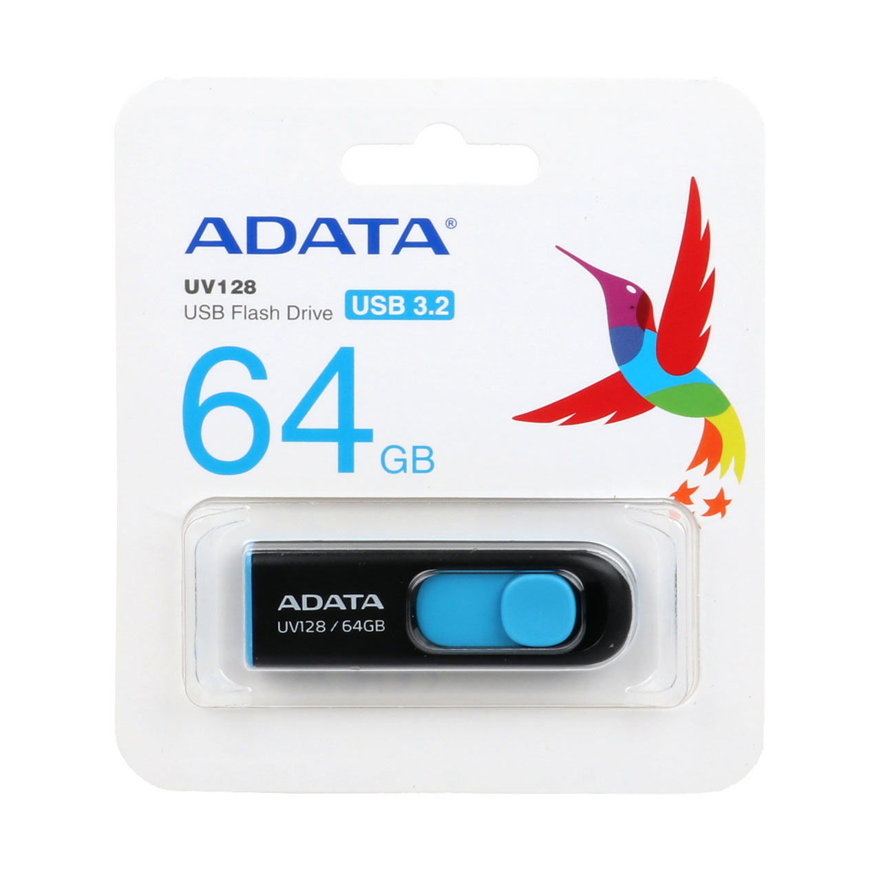 Adata UV128 USB 3.2 Flash Memory-64GB مشکی آبی - (گارانتی مادام‌العمر شرکت آونگ)