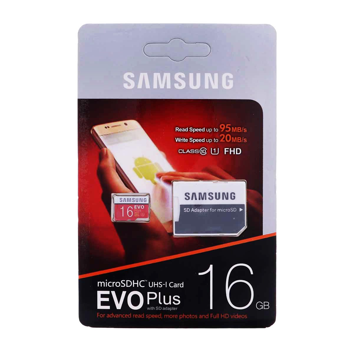 Samsung microSDHC-UHS-I EVO Plus & adaptor U1 Class 10 FULL HD-95MB/s-16GB