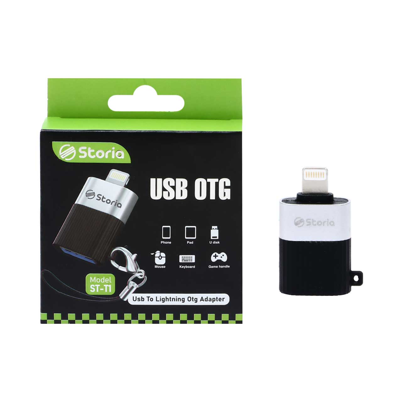 تبدیل Storia OTG USB TO Lightning مدل ST-T1 - مشکی نقره ای