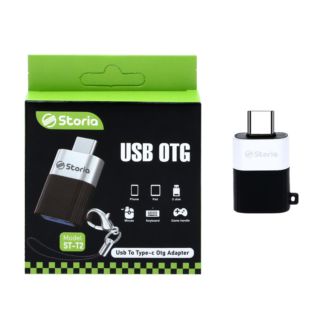 تبدیل Storia OTG USB TO Type-C مدل ST-T2 - مشکی نقره ای