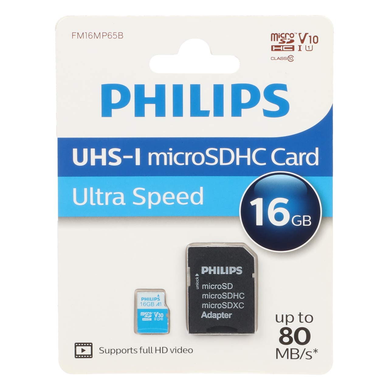 PHILIPS microSDHC & adapter UHS-I Ultra Speed U1 Class 10 V30 A1 - 80MB/s - 16GB (گارانتی مادام‌العمر العمر استار مموری
