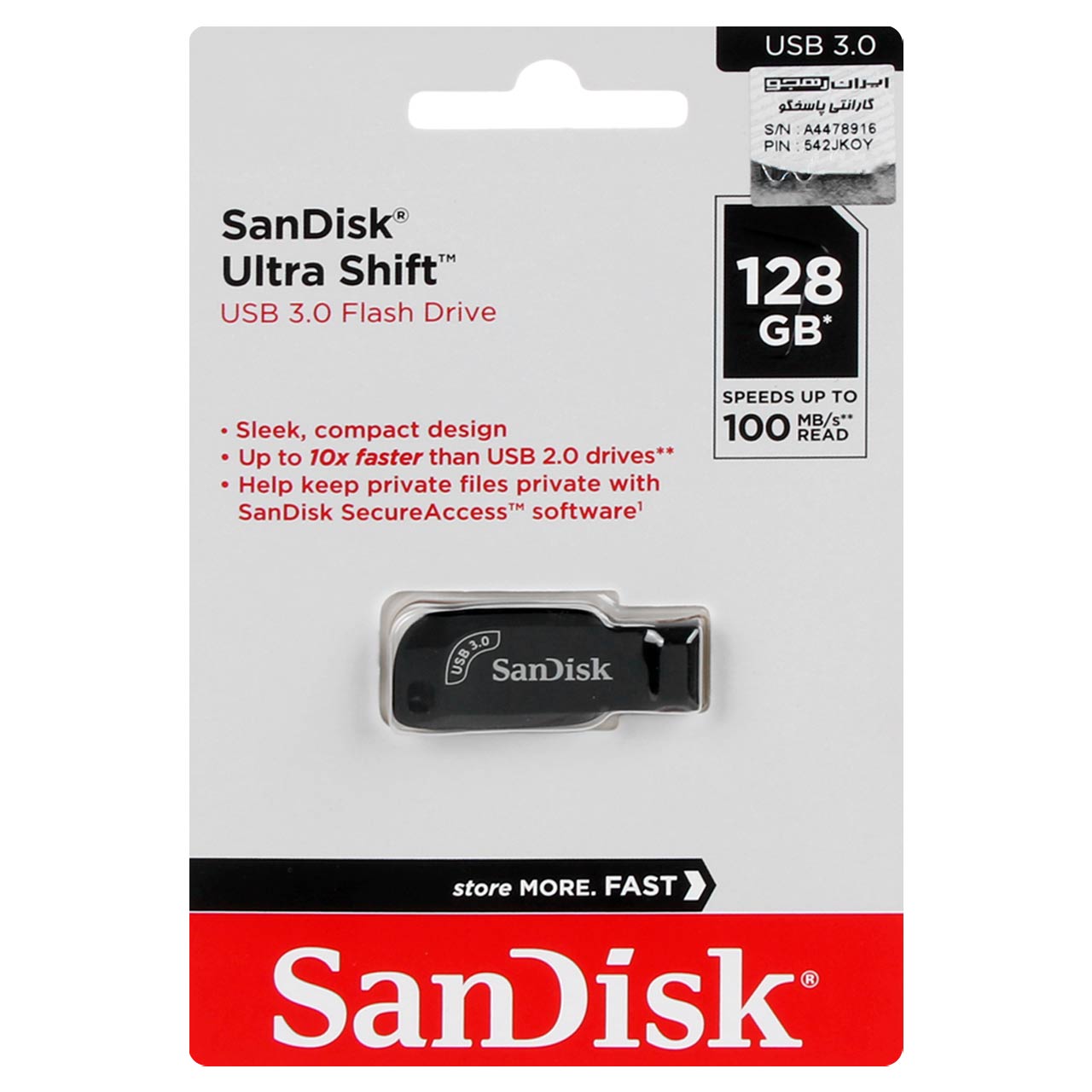 SanDisk Ultra Shift USB3.0 Flash Memory-128GB (گارانتی سه ساله ایران رهجو