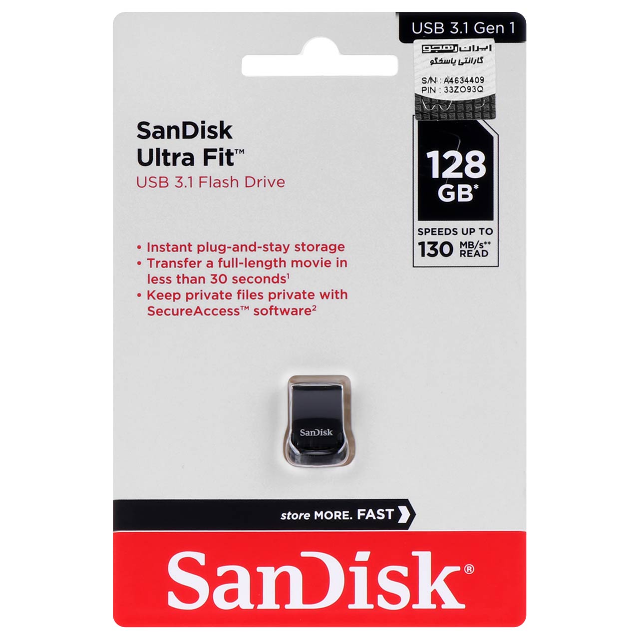 SanDisk Ultra Fit USB3.1 Flash Memory-128GB (گارانتی ایران رهجو