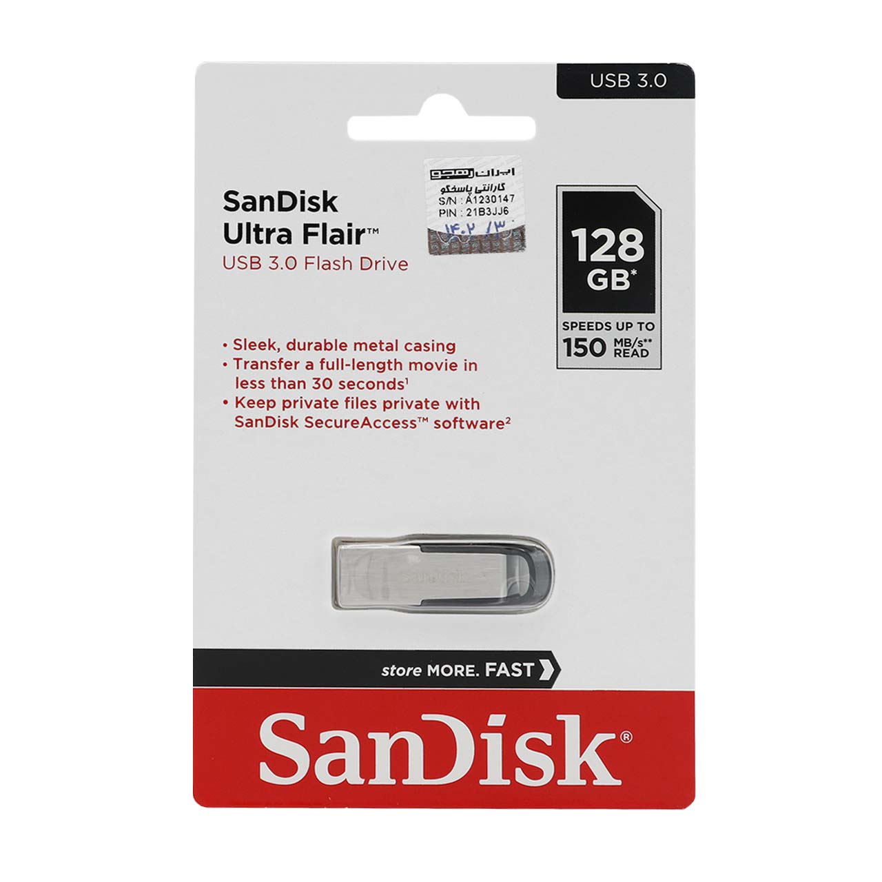 SanDisk Ultra Flair USB3.0 Flash Memory-128GB(گارانتی 3 ساله ایران رهجو