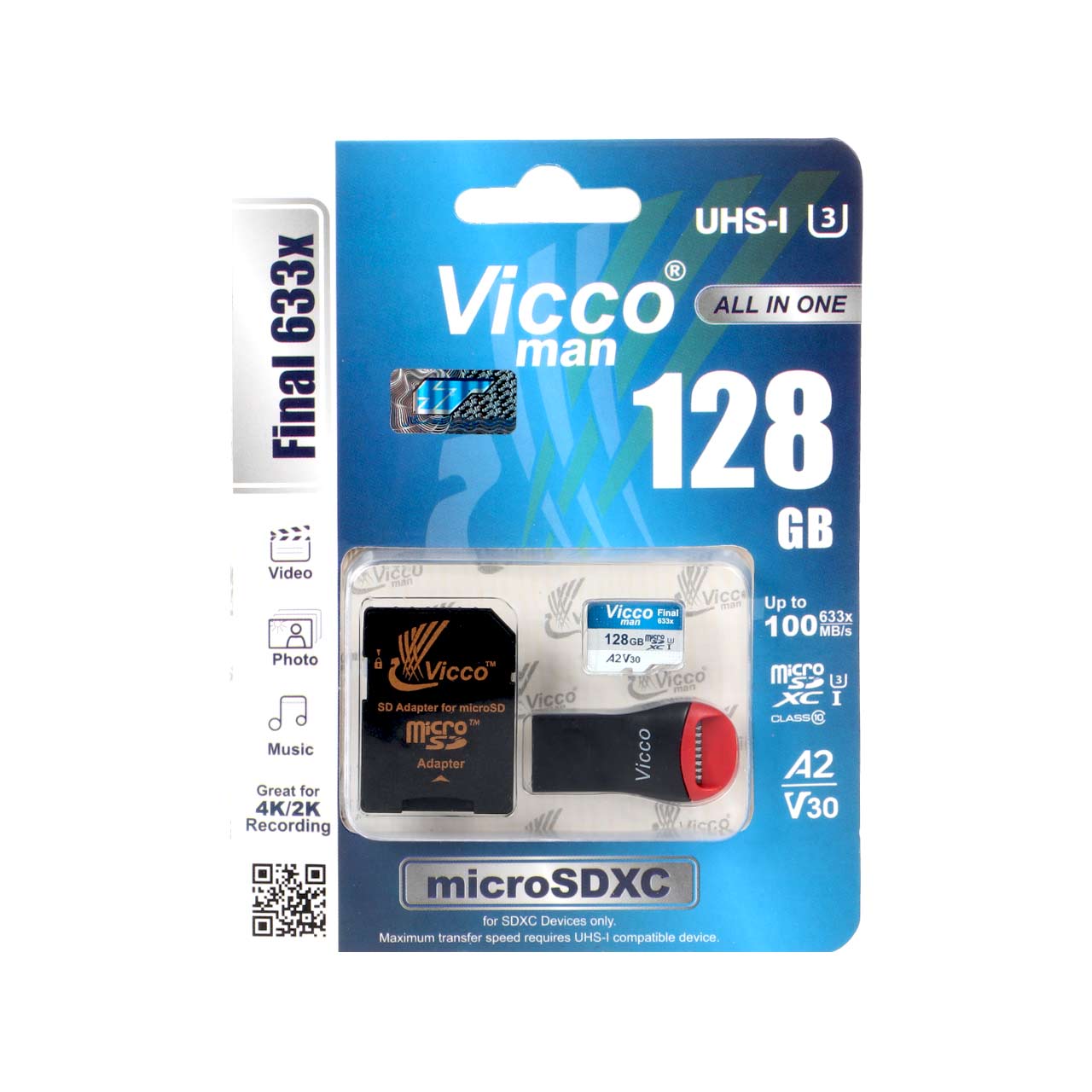Vicco man Final 633X ALL IN ONE U3 microSDXC UHS-I Class10-100MB/s -128GB