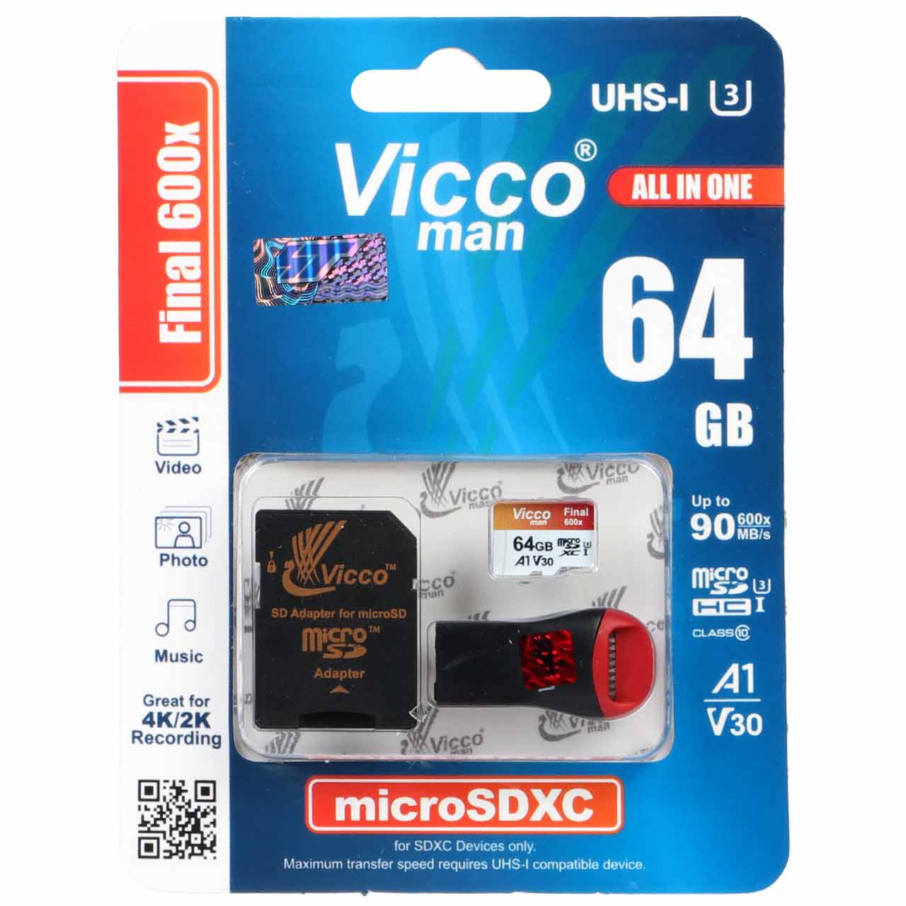ViccoMan microSDXC & adaptor Final 600X (All in one) V30 UHS-I U3-64GB