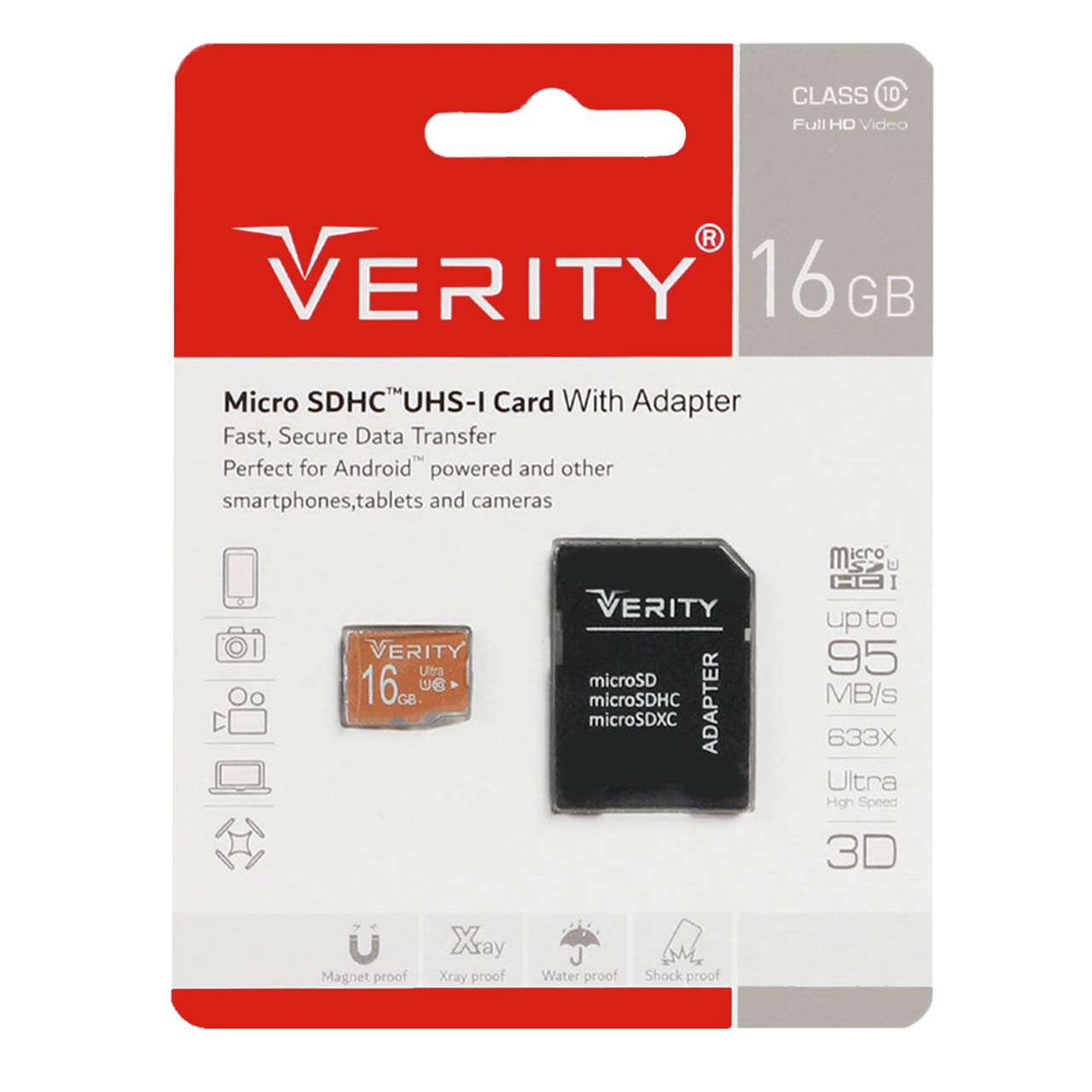 Verity Ultra microSDHC & adapter UHS-I U1 Class 10 FULL HD-95MB/s-16GB (گارانتی آسان سرویس