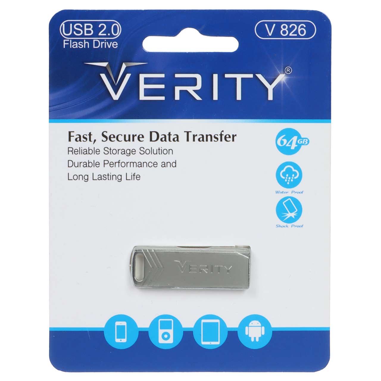 Verity V826 USB2.0 Flash Memory - 64GB (گارانتی آسان سرویس) نقره ای
