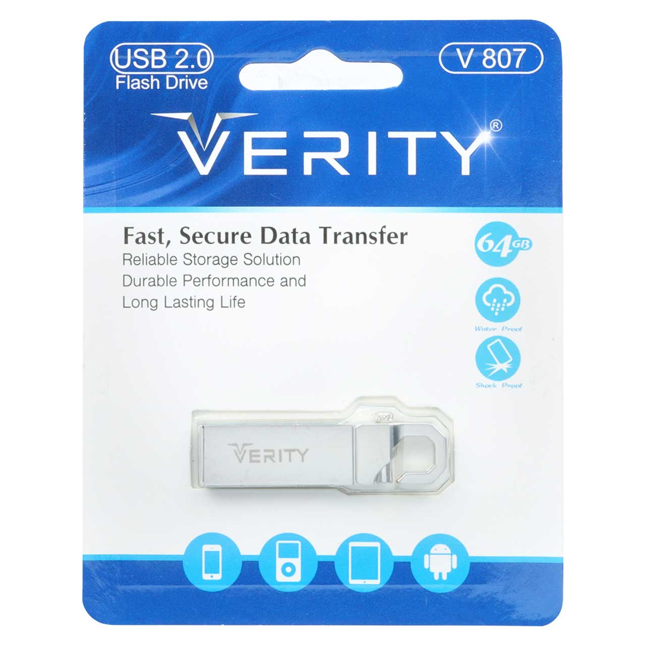 Verity V807 USB2.0 Flash Memory - 64GB (گارانتی آسان سرویس) نقره ای