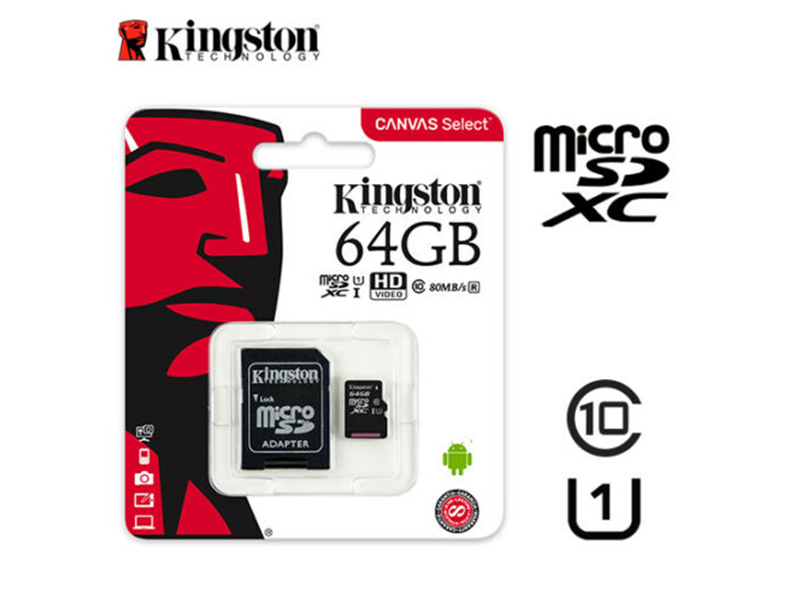 کارت حافظه microSDHC کینگستون مدل Canvas Select کلاس 10 استاندارد UHS-I U1 سرعت 80MBps ظرفیت 64 گیگابایت به همراه آداپتور SD