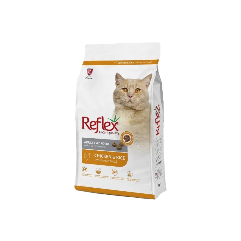 غذای خشک گربه بالغ رفلکس Reflex با طعم مرغ و برنج 15 کیلویی