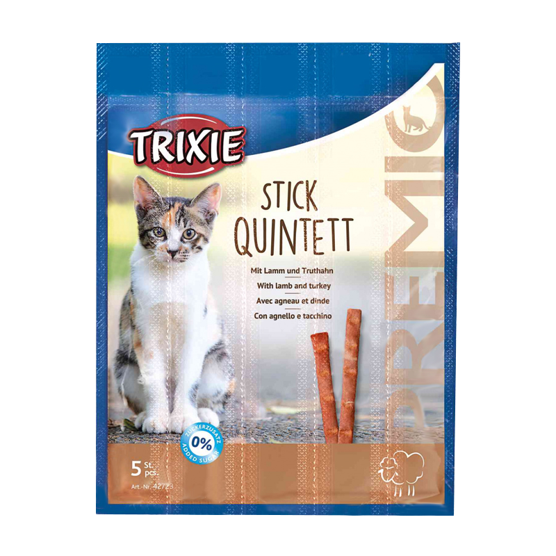 تشویقی مدادی گربه تریکسی طعم بره و بوقلمون وزن ۲۵ گرم ا Trixie Premio Stick Quintett With Lamb And Turkey For Cats 25g