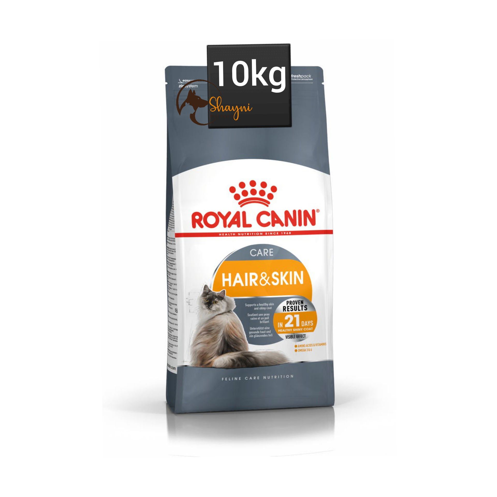 غذای خشک گربه رویال کنین مدل hair and skin وزن 10 کیلوگرم ا Royal Canin Hair &Skin Care