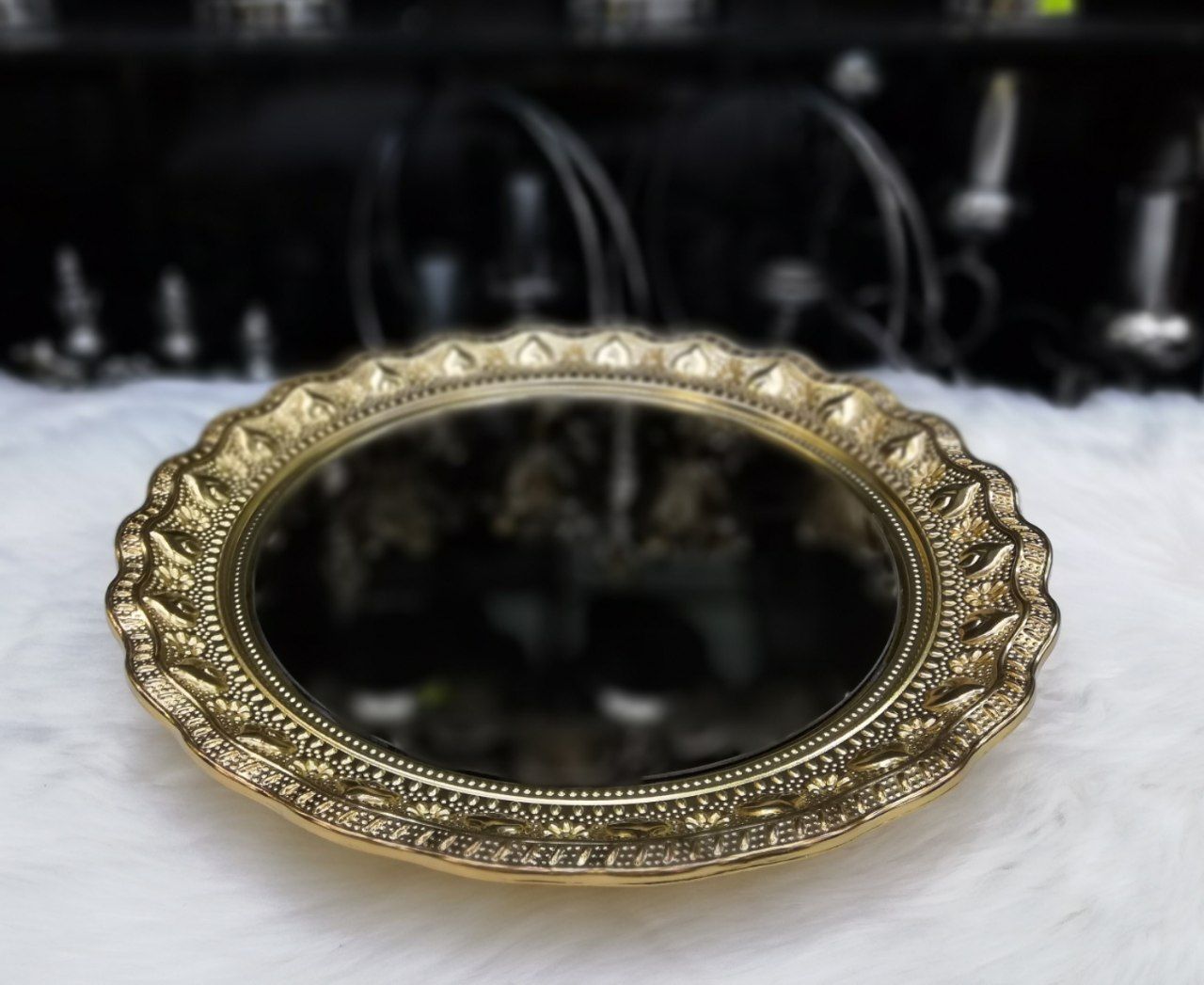 سینی کف آینه طرحدار طلایی کد20598